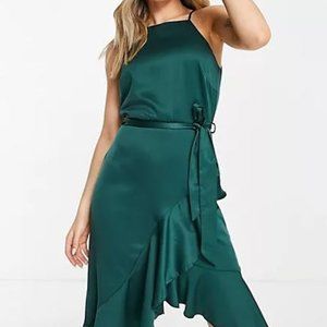 Style Cheat ruffle midi dress in emerald size 10